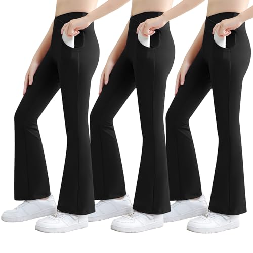 Girls Flare Leggings Sport Yoga Pants V Cross High Waisted Bootcut Wide Leg Workout Bell Bottoms Dance Athletic Pants