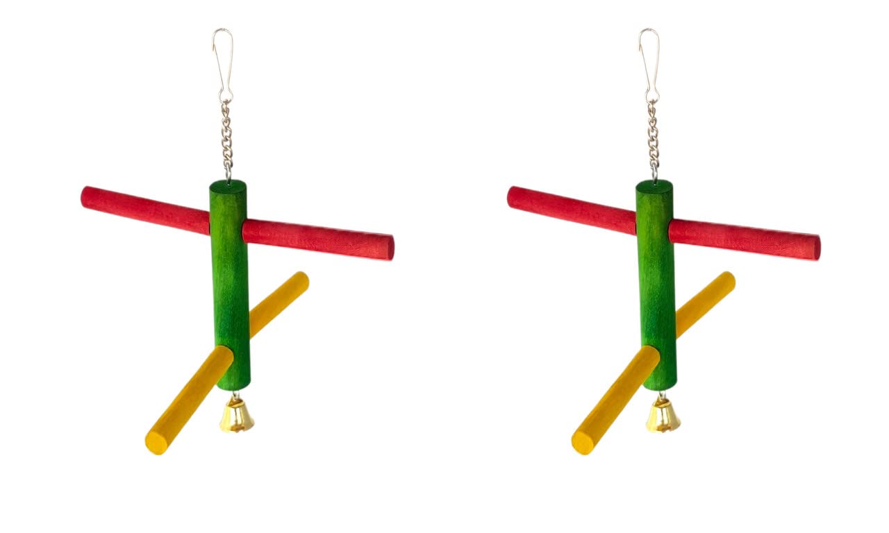 KSK 2 Pcs Wooden Hanging Bell with Hammock Climbing Natural Swing Pet Birds Cage Toys for Small Parakeet Cockatiel Conures Finches Budgie Love Birds. (Small, Multi Colored) (B0B29FWWFX) Amazon Price History, Amazon Price Tracker