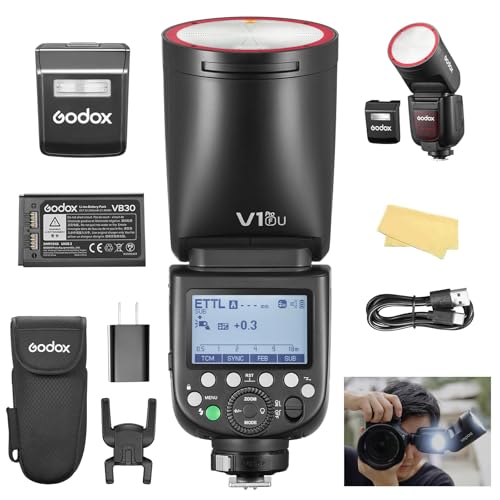 Godox V1 PRO F USA Version Flash for Fujifilm Camera with External Flash SU-1 2980mAh 76W Battery Flash TTL 1/8000s HSS 1.3s Recycle Time 2.4G Wireless HSS 500 Full Power Flashes
