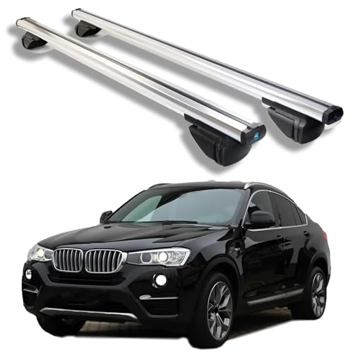 Roof Rack Cross Bars for BMW X4 F26 2015 2016 2017 2018, Car Crossbars Rooftop Luggage Cargo Carrier Lockable Aluminum Roof Rails,Silver