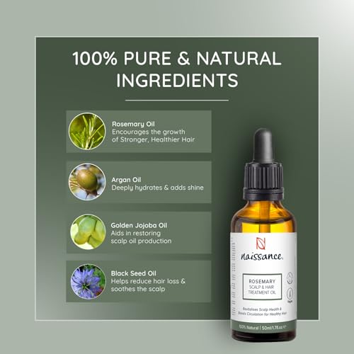 Naissance Rosmarin Haaröl und Kopfhautöl 50ml - Rosmarinöl Haare mit Jojobaöl, Mandelöl, Arganöl und Ätherische Öl - Unterstützt gesundes Haarwachstum