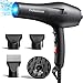 HappyGoo Föhn Ionen Profi Fön Haartrockner Hair Dryer Haarföhn mit 1 Diffusor 2 Stylingdüse, 3 Heiz und 2 Geschwindigkeitsstufen, 2,5 Meter langes Netzkabel, Starker Fön für Familie (Schwarz)