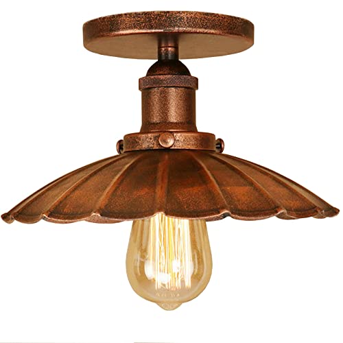 HTRUIYATY Lampara Colgante Vintage E27 Lampara Pasillo Techo Paraguas LáMpara Metal Retro Adecuado Para Cocina Sala De Estar Loft -22cm/Oxidado-22CM/Bronce