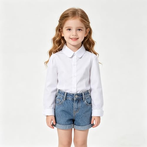 Image of Girls' Long Sleeve Peter Pan Collar Shirt Girls School Uniform Shirts