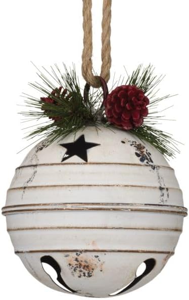 Regal Art & Gift Hanging Bell Ornament for Indoor and Outdoor Decor | Seasonal Metal Bell with Acrylic and Jute Accents for Porch, Fireplace, or Entryway Display | 17 Inch White Round