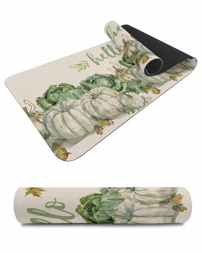 Debedcor Heat Proof Table Pads Waterproof Decorative, Hello Fall Non-Slip Table Countertop Protector, Rustic Sage Green Vegetable Leaves Insulation Mat for Dining Room, 48 x 12 Inches