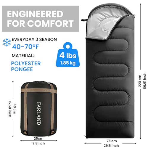 FARLAND Sleeping Bags for Adults Teens Kids with Compression Sack Portable and Lightweight for 3-4 Season Camping, Hiking,Waterproof, Backpacking and Outdoors - Image 2