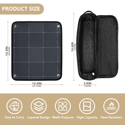 Organizador 2 en 1 para herramientas de cabello con tapete resistente al calor y estuche doble capa para planchas y rizadores, negro con hilo arcoíris. miniatura 4