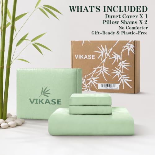 100% Viscose Derived from Bamboo Duvet Cover, King Size 3-Piece Set, Soft & Breathable Cooling Bedding for Hot Sleepers, OEKO-TEX MADE IN GREEN, No Comforter, Sage Green by Zivonira - Used condition - Image 9