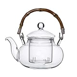 Muellery Glass Teapot Kettle Tea Maker Removable Infuser Bamboo Handle Loose Leaf Blooming Tea Fruit...