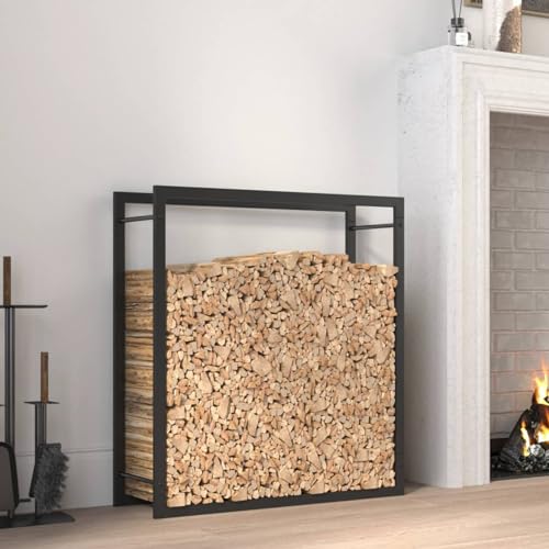 Cinyiqo Firewood Rack Matt Black 80x28x86 cm Steel Firewood Holders Indoor Wood Stove Outdoor Fireplace Heavy Duty Wood Stacking Wood Storage Kit for Fireplace Tool