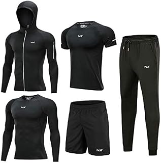 Kays Mens 5pcs Quick Dry Four Seasons Exercise Set Hoodies Jackets, Short Sleeve T Shirts, Loose Fitting Shorts, Compression Pants
