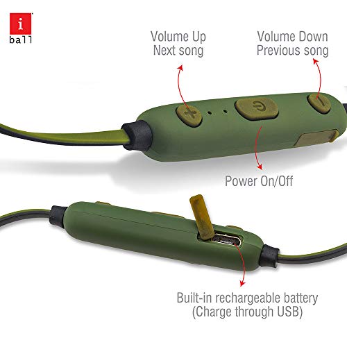 Image of iBall EarWear Sporty Wireless Bluetooth Headset with Mic for All Smartphones (Military Green)