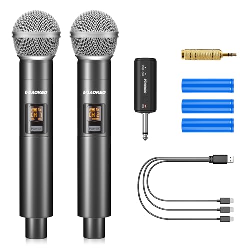 Aokeo Wireless Microphone Only for Mic Input, UHF Metal Dynamic Handheld Multipurpose Mic with Rechargeable Receiver (Work 4hs), 160ft Range, for Karaoke Machine, Amplifier Speaker, Mixer, Church