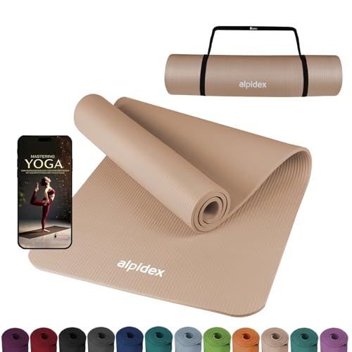 ALPIDEX Yogamatte 183 x 60 x 0.8 cm Phthalatfreie Fitness Matte E-Book Tragegurt rutschfest Gymnastik Turnen Pilates Sport Physio HIIT Yoga Trainingsmatte Isomatte Hautfreundlich, Cream