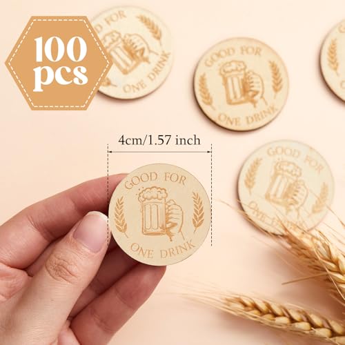 Image of Marsui 100 Pcs Wooden Drink Tokens Bulk for Wedding Personalised Drink Tickets Poker Chips for Guest Wedding Favors Beverage Birthday Oktoberfest Party Bar Table Decoration Supplies(Beer Cup Pattern)