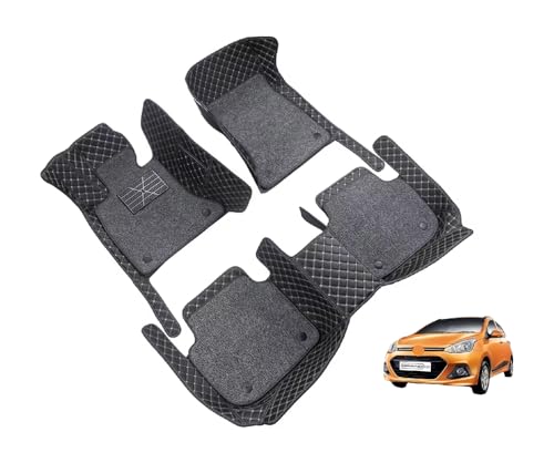 Image of Auto Hub 7D Car Floor Mats Compatible with Hyundai Grand i10, Leatherette, 100% Waterproof & Washable, Grand i10 Car 7D Floor Mat, Black