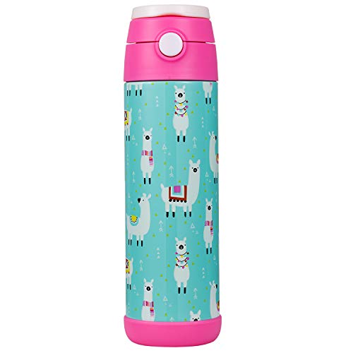 Snug Flask for Kids (500ml) - Vacuum Insulated Water Bottle with Straw (Llamas)