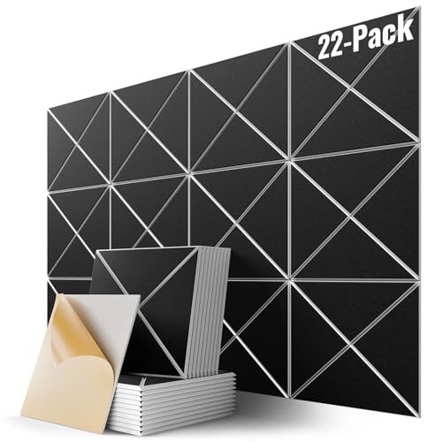 Image of 22 Pack X-Line Design Acoustic Panels, 12 inch X 12 inch X 0.4 inch Self-Adhesive Sound Proof Foam Panels for Walls, Soundproof Wall Panels for Home & Office (Black on White)