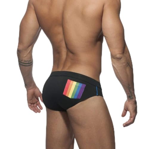 Mens Swimsuit Briefs Padded Swimwear Male Sexy Swimming Bikini Board Beach Surfing Swim Trunks (Black,Tag XL (US L))