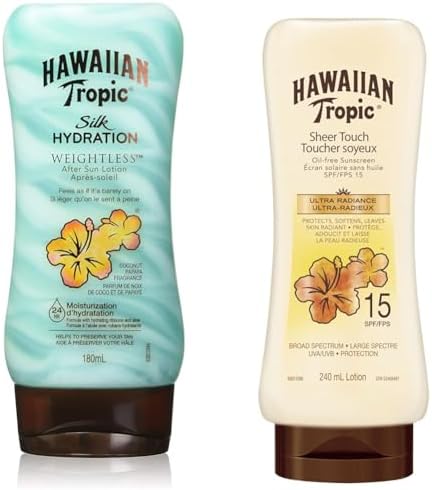 Hawaiian Tropic Silk Hydration Weightless After Sun Lotion, 180 Milliliters & Sheer Touch Sunscreen Lotion, SPF 15, 240ml