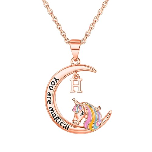 CIVOKINA Unicorn Gifts: Rose Gold Plated H Initial Necklace for Girls & Toddlers