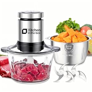 Kitchen in the Box Zerkleinerer Küche Elektrisch 400W Multizerkleinerer, fleischwolf mit 2 Schüsseln(2L+2L) und 2 Bi-Level Edelstahl Klingen, Universalzerkleinerer für Fleisch,Gemüse,Zwiebeln,Obst