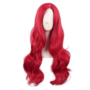 MapofBeauty Cosplay Long Wavy Curly Synthetic fiber Side Bangs Anime Fashion Party Hair Wig (Bright Red)