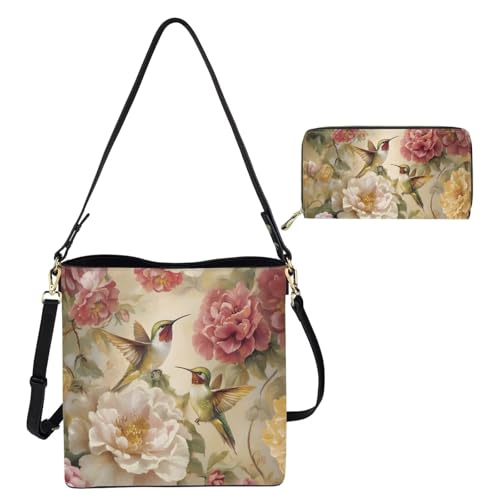 Image of HUGS IDEA Leather Purses and Handbag for Women Bucket Bag with Wrist Wallet 2 Packs