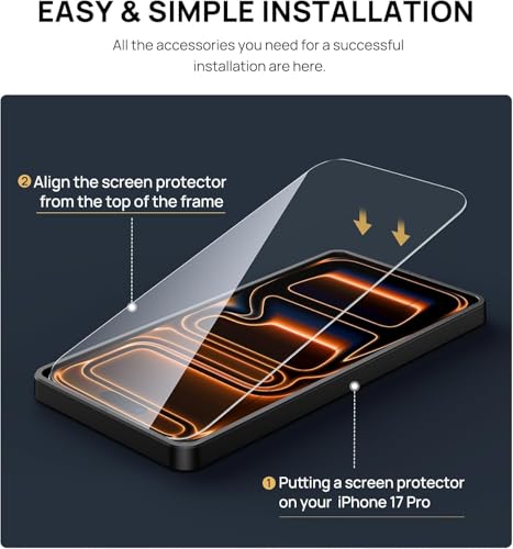Image of Mr.Shield Screen Protector for iPhone 17 Pro, 9H Hardness Tempered Glass Screen Guard, Military Grade Shatterproof, Easy Installation Tray, HD Clarity, Case-Friendly [2 Pack]