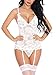 Produktbild EVELIFE Damen Sexy Reizwäsche Strapse Set Erotische Unterwäsche Dessous Set V-Ausschnitt Spitze Lingerie mit Strumpfband Transparente Babydoll Nachtwäsche (Weiß X-Large)