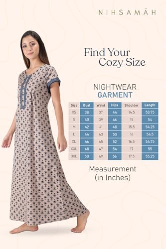 Image of NIHSAMAH Cotton Nighty for Women with Pocket, Premium Printed Long Nighty | Comfortable & Fancy Sleepwear /Nightwear