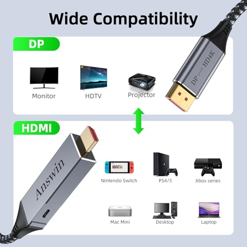 Câble DisplayPort 4K HDMI bidirectionnel fluide à 60 Hz pour console PS5 - 5