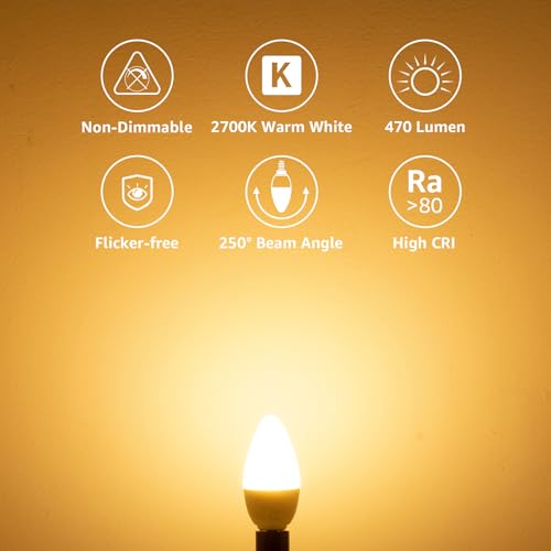 Lepro E14 LED Warmweiss 2700K Glühbirne, 4.2W 470 Lumen C35, 6 Stück – Ansicht 2