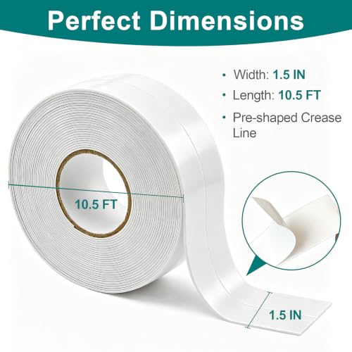 Image of TOUSEA Professional Waterproof Caulk Strip - Self Adhesive White Sealing Tape for Toilet, Tub, Peel and Stick Backsplash Finisher - Renter Friendly, Easy Install (White-1.5IN-10.5FT-N01)