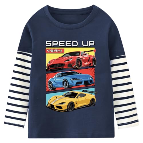 Langarmshirt Jungen Langarm Kinder Pullover Shirts Tops 4 5 Jahre Rennwagen Auto Dunkelblau Gr.110