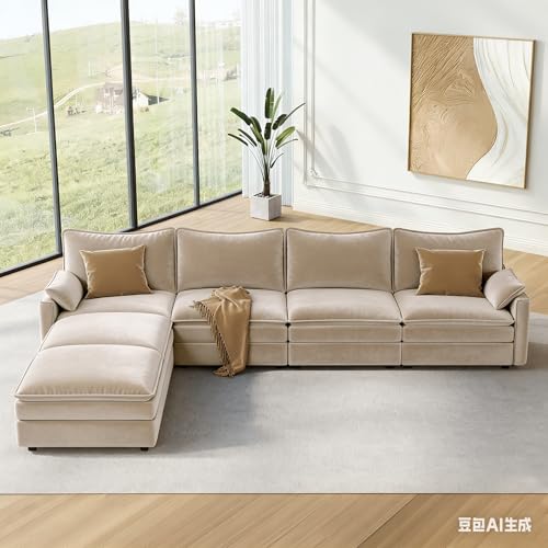 Image of Vesgantti Large Modular Sectional Sofa, 8 Seater Cloud Couch, Khaki