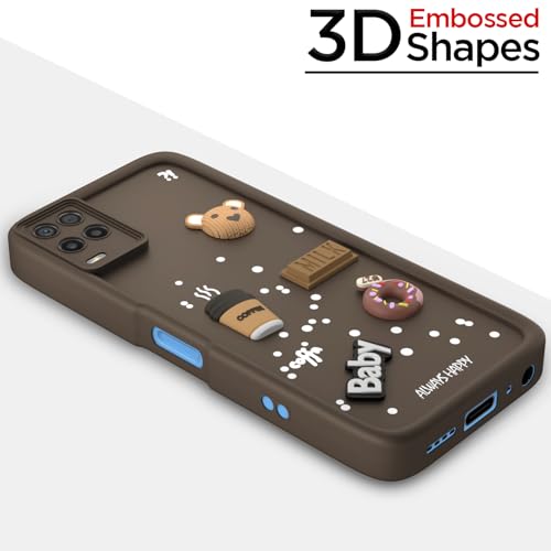 Image of Pikkme Back Cover for Realme 8 4G / 8 Pro | Cute Fun Cartoon 3D Bear Silicone Full Body Protection Bumper Cover (Brown)
