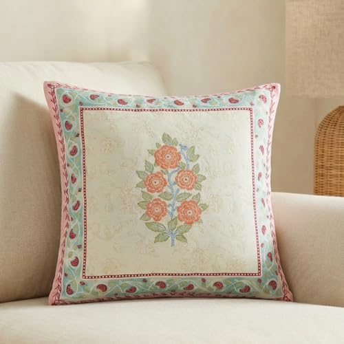 Image of haus & kinder Decorative Cushion Cover 100% Cotton Digital Printed Rouge and Rose Cushion Covers for Living Room, Aesthetic Decor | Pack of 3, 16 Inch x 16 Inch