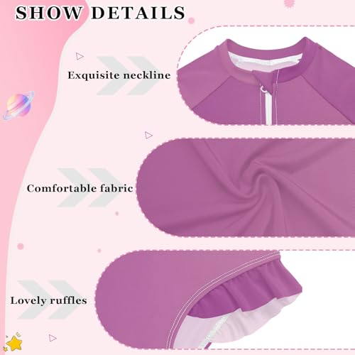 Purple Gradient Rashguard Girls One Piece Swimsuit Long Sleeve Hawaii Swimwear 3T4