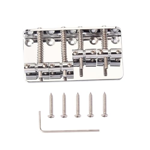 BESTonZON Bass Guitar Bridge Ga1019 4 String Metal Construction Height Adjustable Silver Finish
