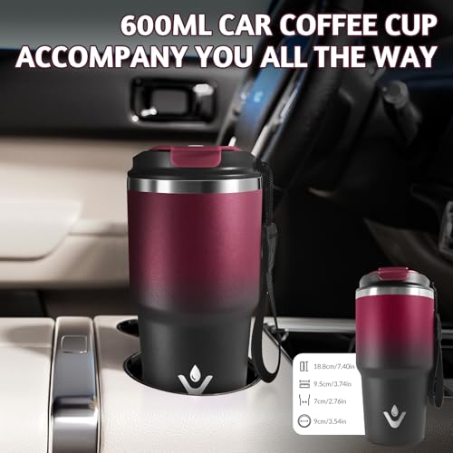HoneyHolly Thermobecher 600 ml, Wiederverwendbar, Edelstahl Kaffeebecher-to-go Thermo, Auslaufsicher, Doppelwandiger Trinkbecher, Isolierbecher, Travel Mug für Heißen Kaffee, Tee und Kalte Getränke 5