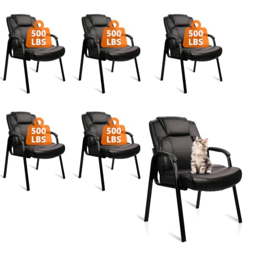 Image of CLATINA Heavy Duty Guest Chair with Padded Armrests, Executive Leather Soft Reception Chair 400lbs Capacity for Office Conference Waiting Meeting Room, Black (6 Pack)