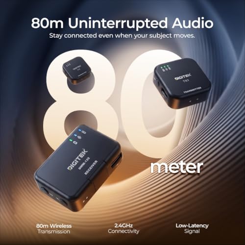 Image of Digitek DWM 122 Wireless Microphone System with Audio Monitoring, TF Card Support, Type C & LTC Connector, 80M Range, 4.5Hr Run Time, Record with Smartphone & DSLR for Vlogging, Interviews & Podcast