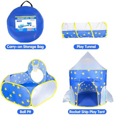 Yuhebaby Play Tent for Kids, Rocket Ship Pop Up Tent With Tunnel and Ball Pit for Toddlers (3-Piece Set), Kid Tents and Playhouses for Boys, Girls, Babies, Toddlers & Pets for Indoor & Outdoor Use, with Carrying Case 3 41XZ3ZIQnOL. AC