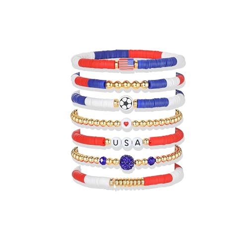 Poasrelax 2026 USA Soccer Team Bracelet Set with Flag Beads