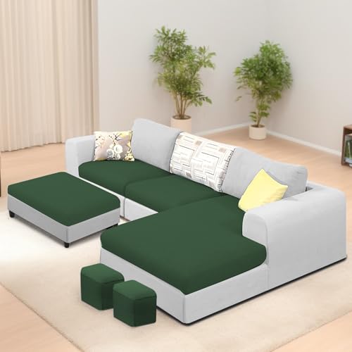 Image of Koza RHS 4 Seater L Shape Sofa Set with Center Table for Living Room (Green Grey Fabric) Premium Fabric Sofa