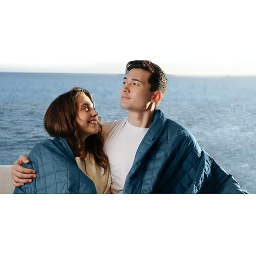 Image of YnM Exclusive Weighted Blanket, Soothing Cotton, Smallest Compartments, Bed Blanket for One Person of 190lbs, Ideal for Queen /King Bed (60x80 Inches, 20 Pounds, Peacock /Grey Reversible)