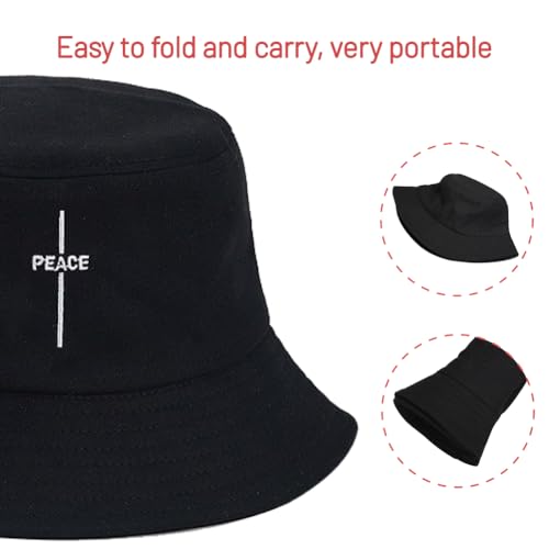 Image of Cotton Bucket Hat for Women Men Summer Travel Sun Beach Bucket Cap, Unisex Outdoor Fisherman Hat
