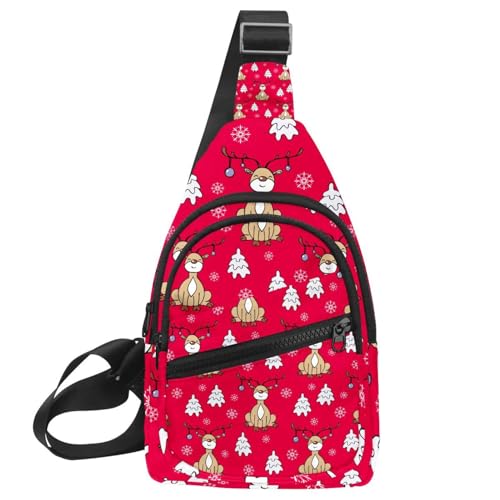 Sac de poitrine homme zippé multicolore 30x18x4cm à motif cerf de Noël